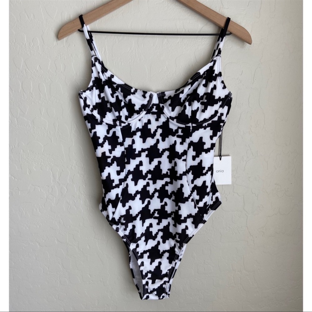 onia houndstooth black & white one piece swimsuit